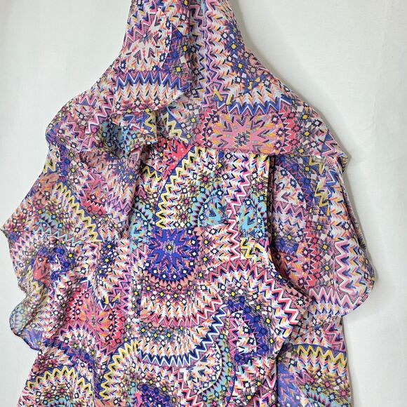 NOTATIONS Tiered Ruffle Front XL Short Flutter Sleeve Slinky Stretch Knit Top - Picture 6 of 11